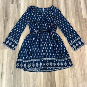 Xhiliration XL Blue Floral Peasant Dress